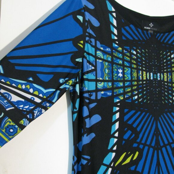 Ronni Nicole Dress Size 10 Gorgeous Midi Blue Black Sheath Fully Lined - Picture 3 of 6